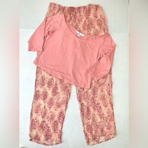 Victoria's Secret Sz Large Pink Off The Shoulder Top Sheer Silk Drawstring Pants